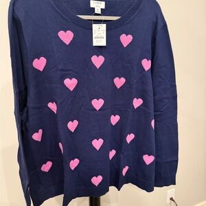 J Crew Navy Sweater with Pink Hearts